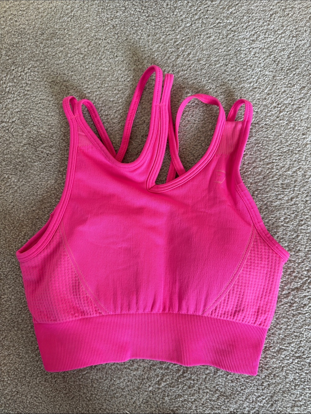 Women’s Electric Pink Ribbed Strappy Longline Sports Bra